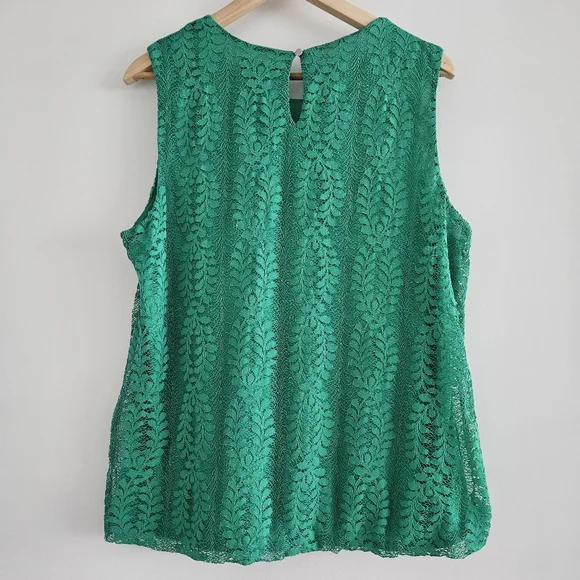 Vintage Liz Claiborne Career Green Lace Sleeveless Shirt - Picture 2 of 6